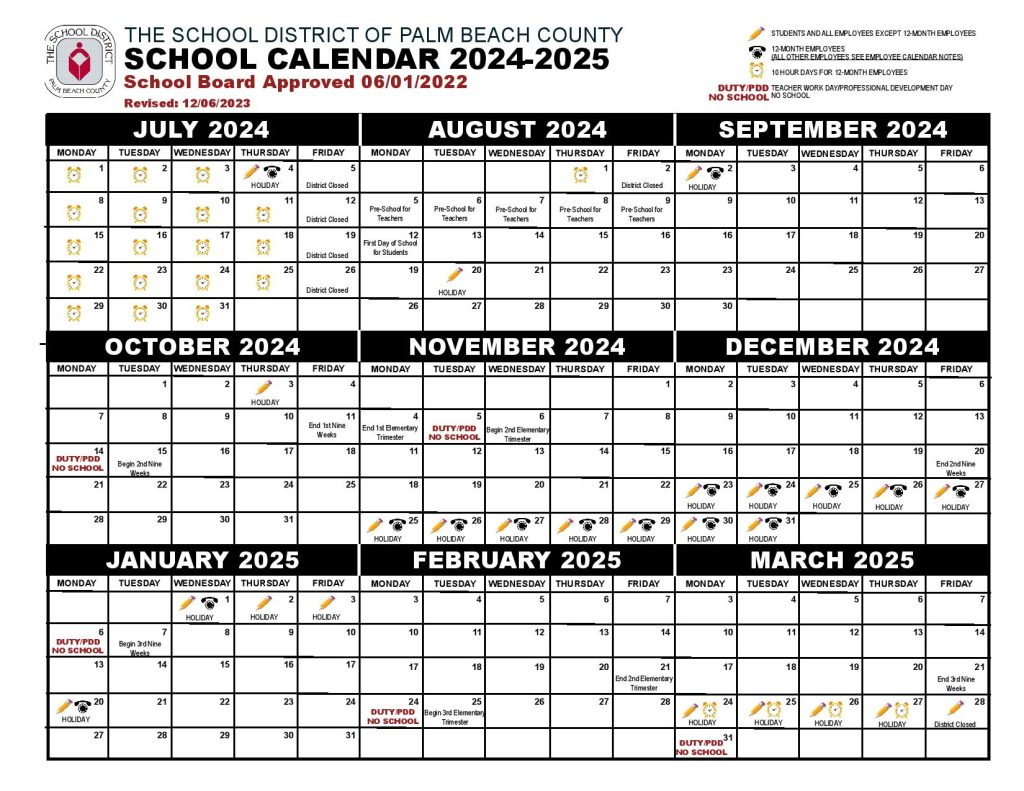 Palm Beach County School Calendar 2025 In PDF