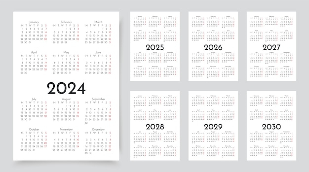 Premium Vector 2024 2025 2026 2027 2028 2029 20230 Years Calendar 