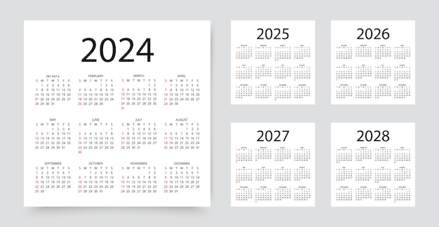 Premium Vector 2024 2025 2026 2027 2028 Calendars Calender Templates 