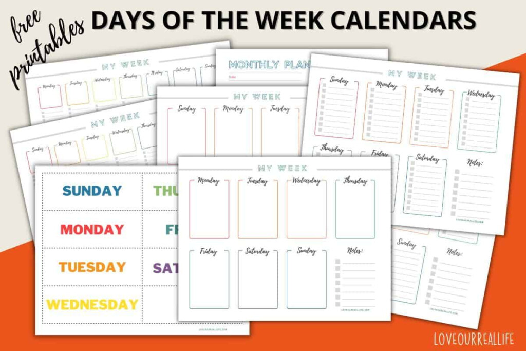 Printable Calendar Days Of The Week
