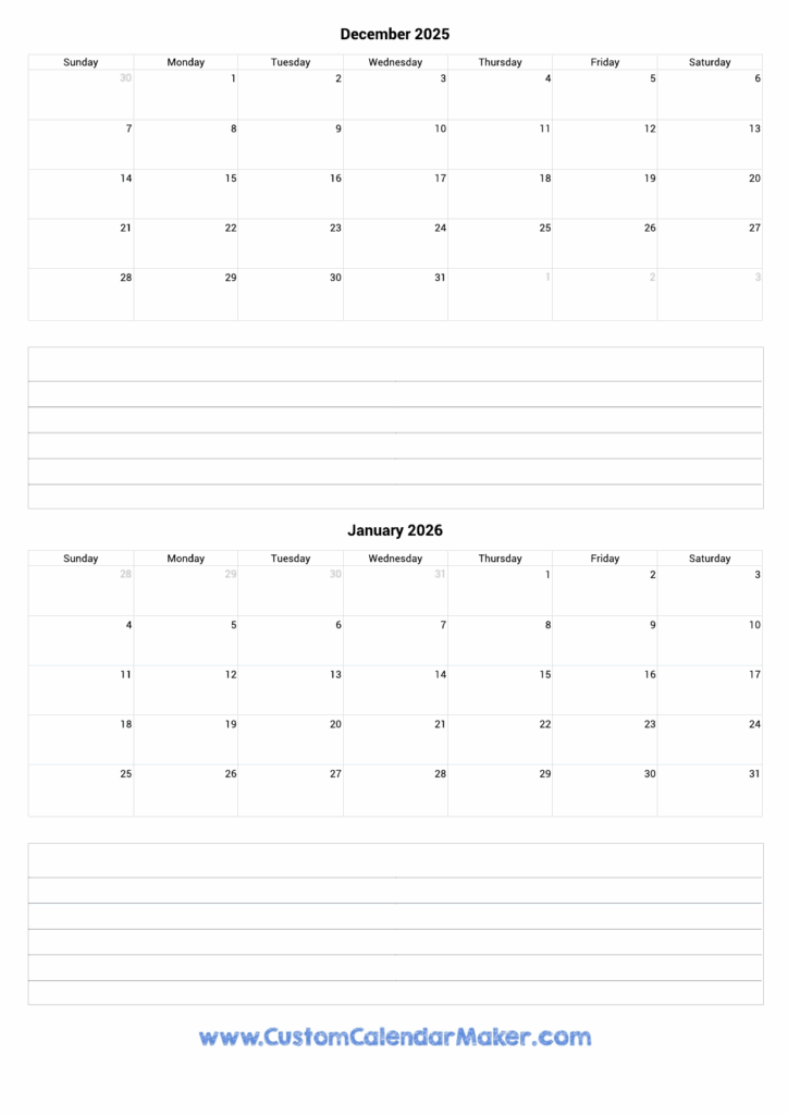 Printable December 2025 And January 2026 Calendar William S Murry