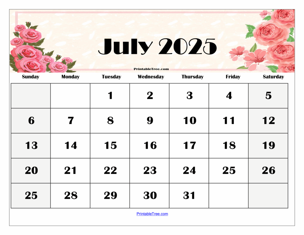 Printable Monthly Calendar July 2025 Pdf Ivy Green