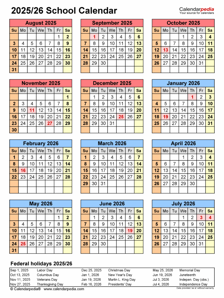 Printable School Calendar 2025 23 Aaron S Zerner