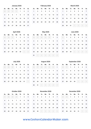 Printable Yearly Calendar 2026 Annual Planner Template
