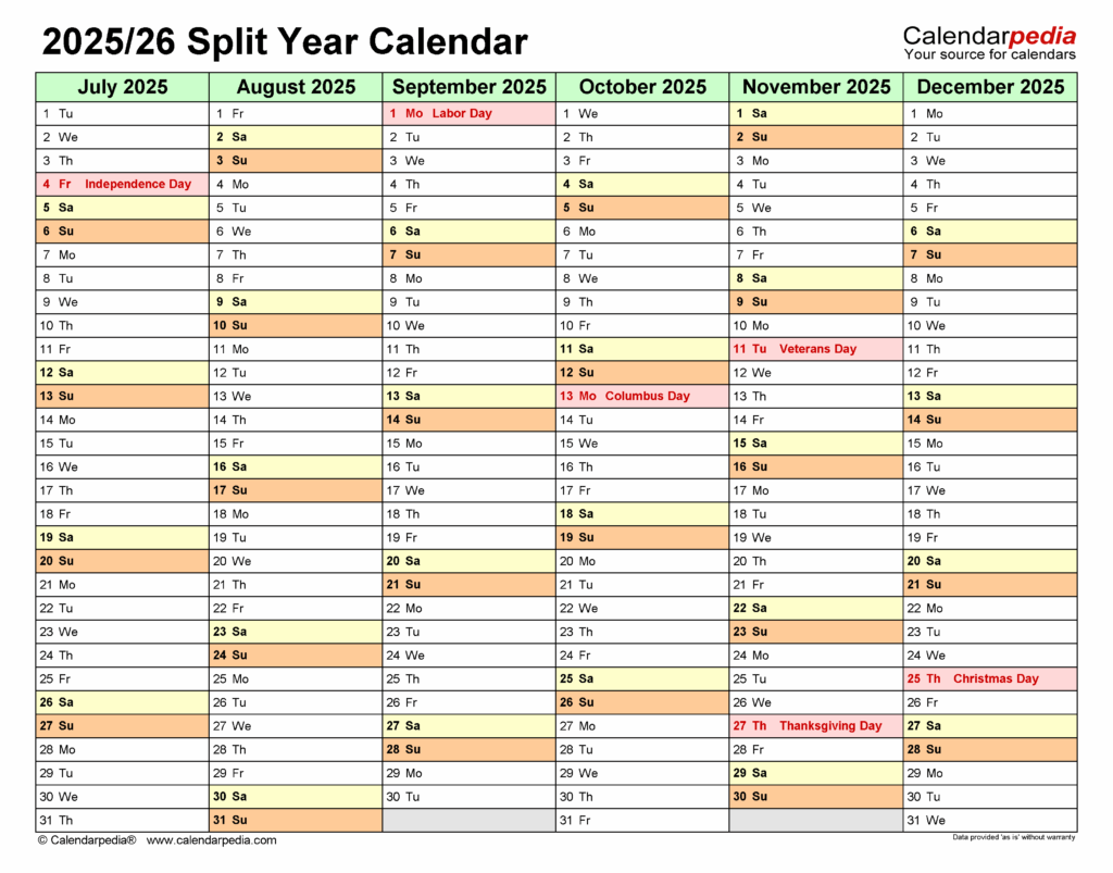 Split Year Calendar 2025 2025 2025 Alexis ODowd R 