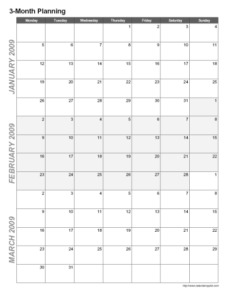 Three Month Printable Calendar